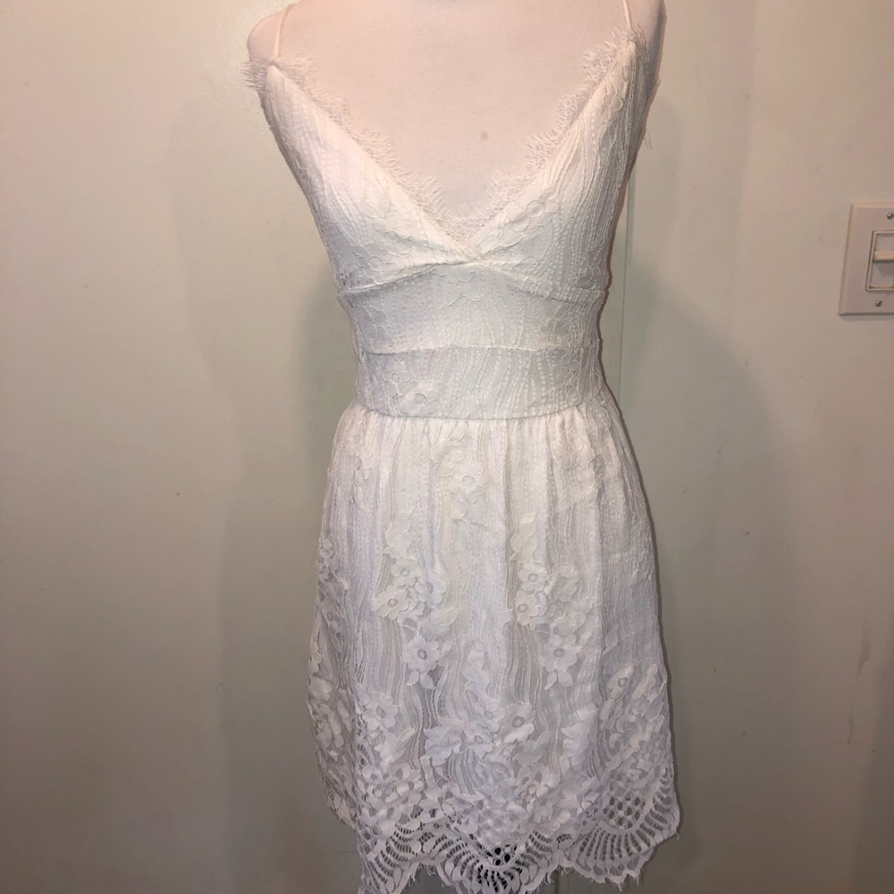 White Lace Strappy Back Semi Formal Dress